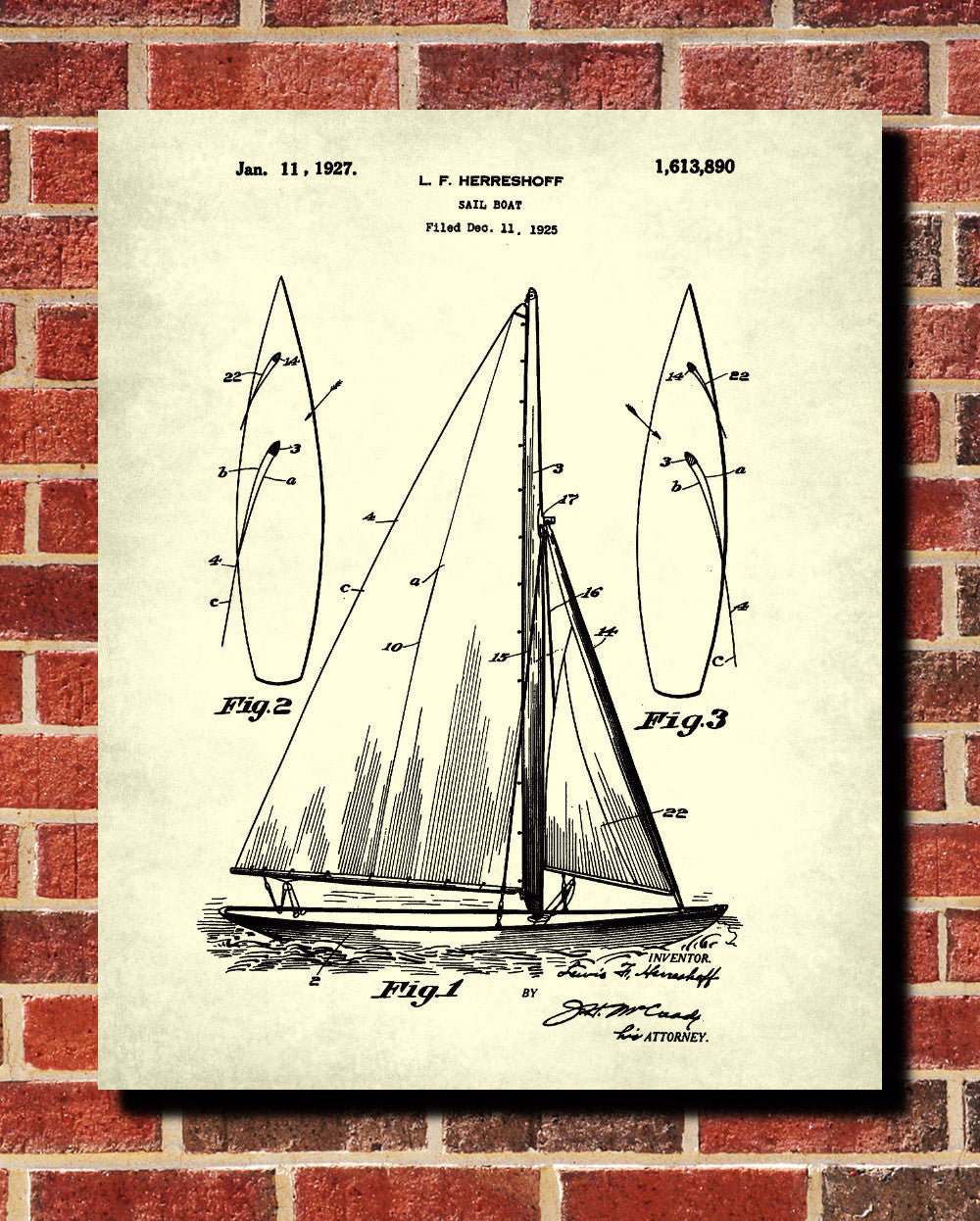 Sail Boat Blueprint Art Nautical Patent Print Sailing Poster - OnTrendAndFab