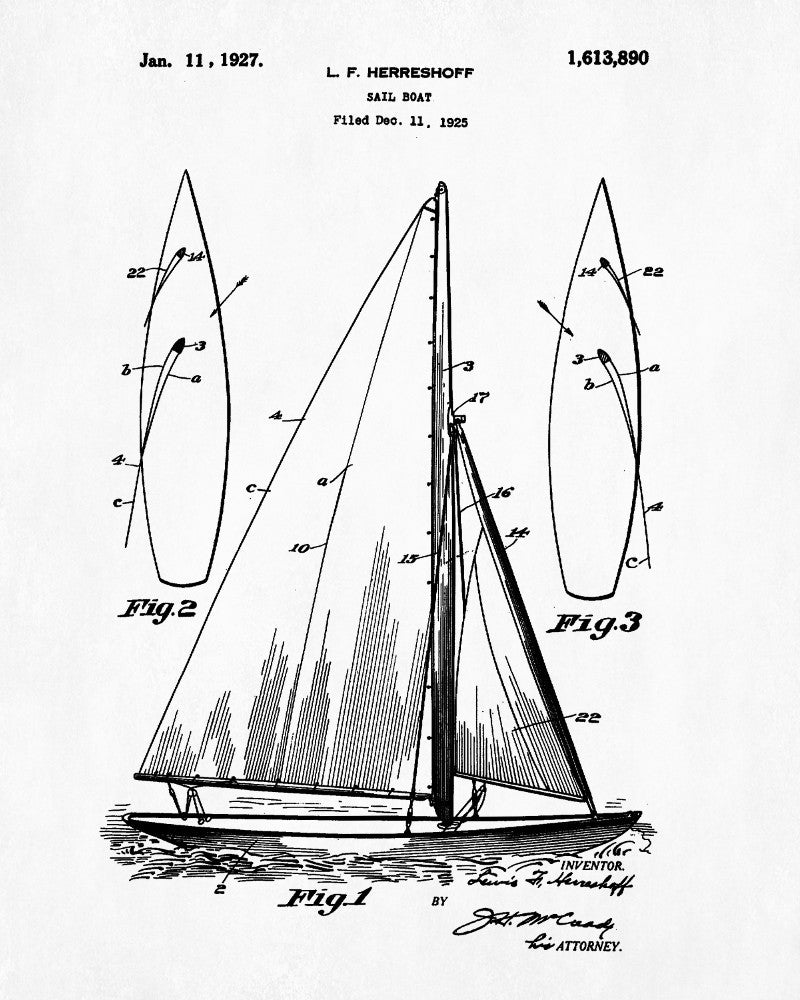 Sail Boat Blueprint Art Nautical Patent Print Sailing Poster - OnTrendAndFab