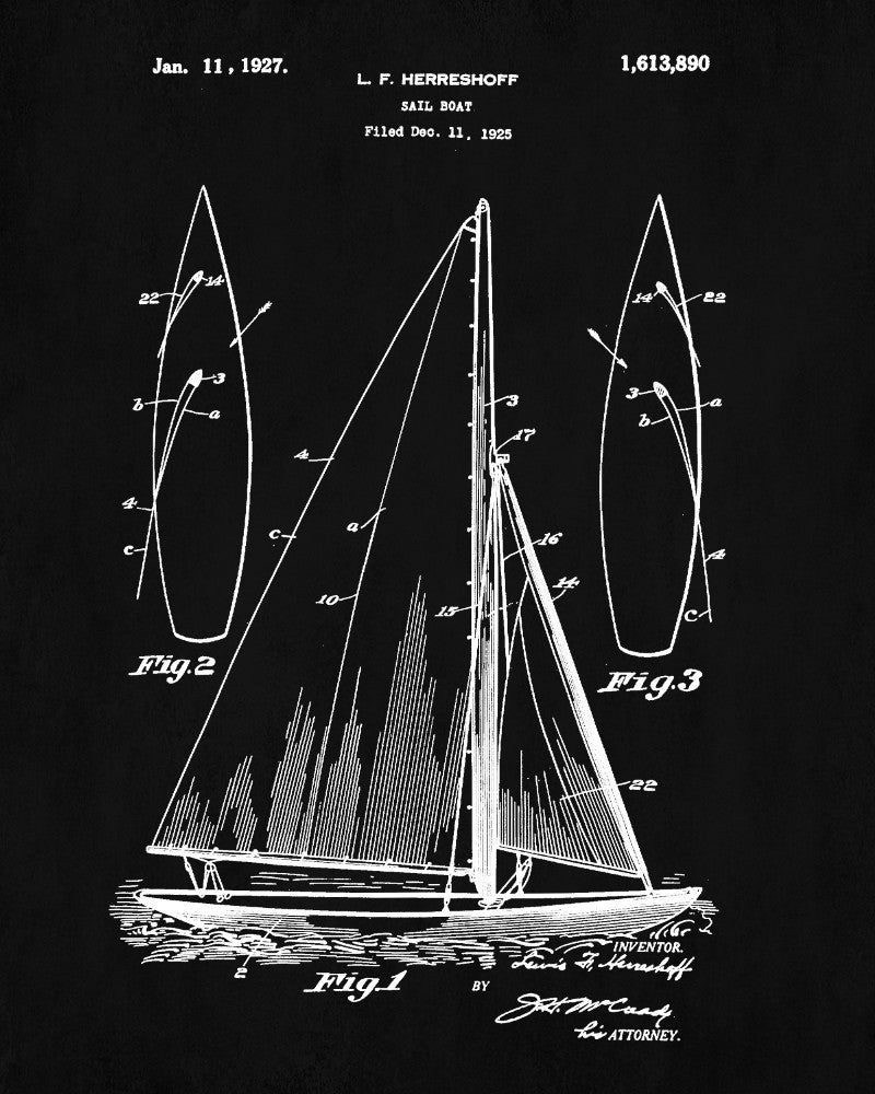 Sail Boat Blueprint Art Nautical Patent Print Sailing Poster - OnTrendAndFab