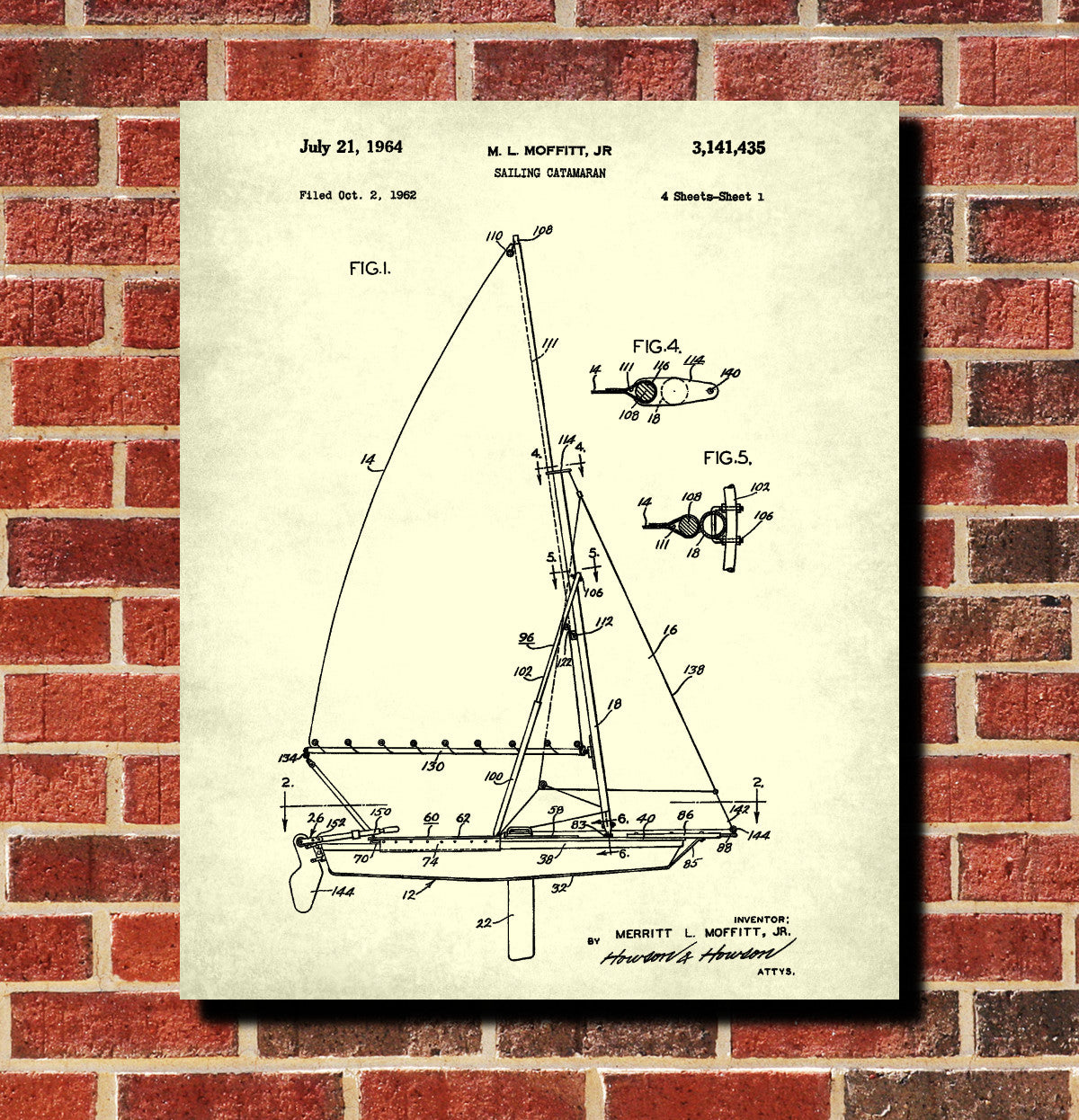 Sailing Catamaran Print Nautical Poster Sail Boat Patent Art