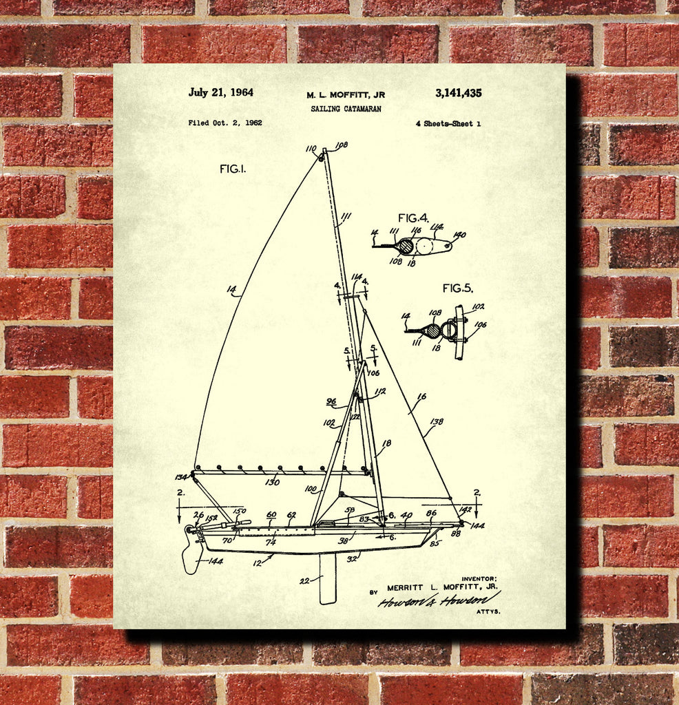 Sailing Catamaran Print Nautical Poster Sail Boat Patent Art