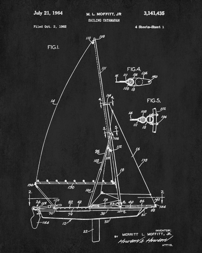 Sailing Catamaran Print Nautical Poster Sail Boat Patent Art