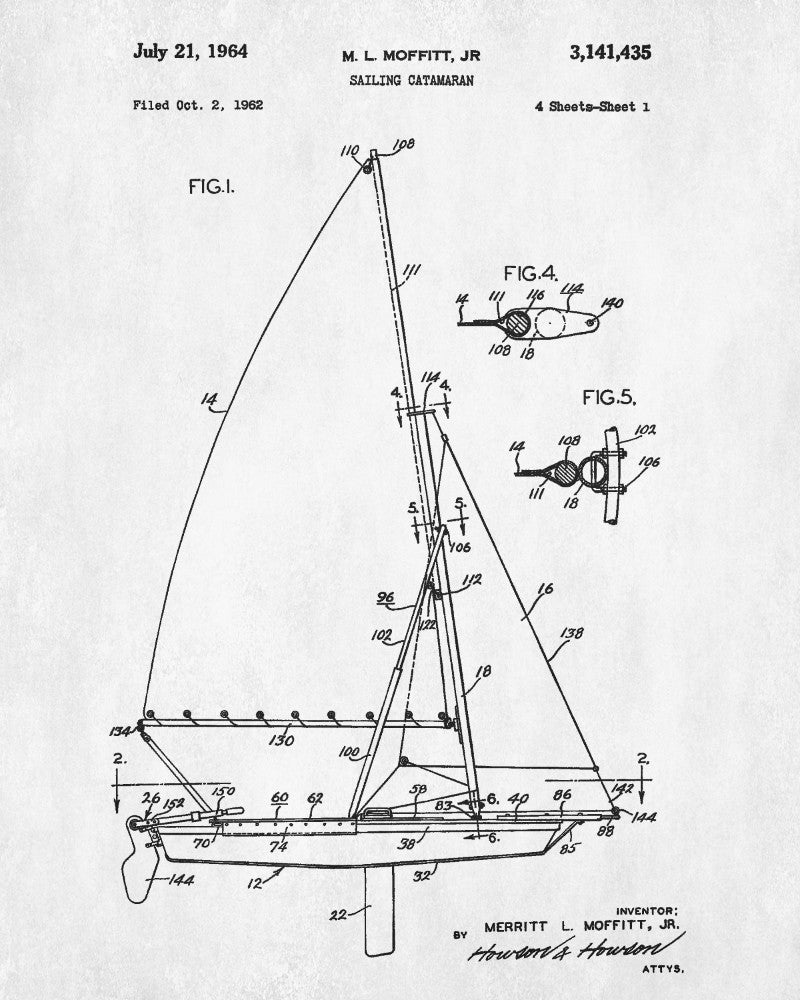 Sailing Catamaran Print Nautical Poster Sail Boat Patent Art