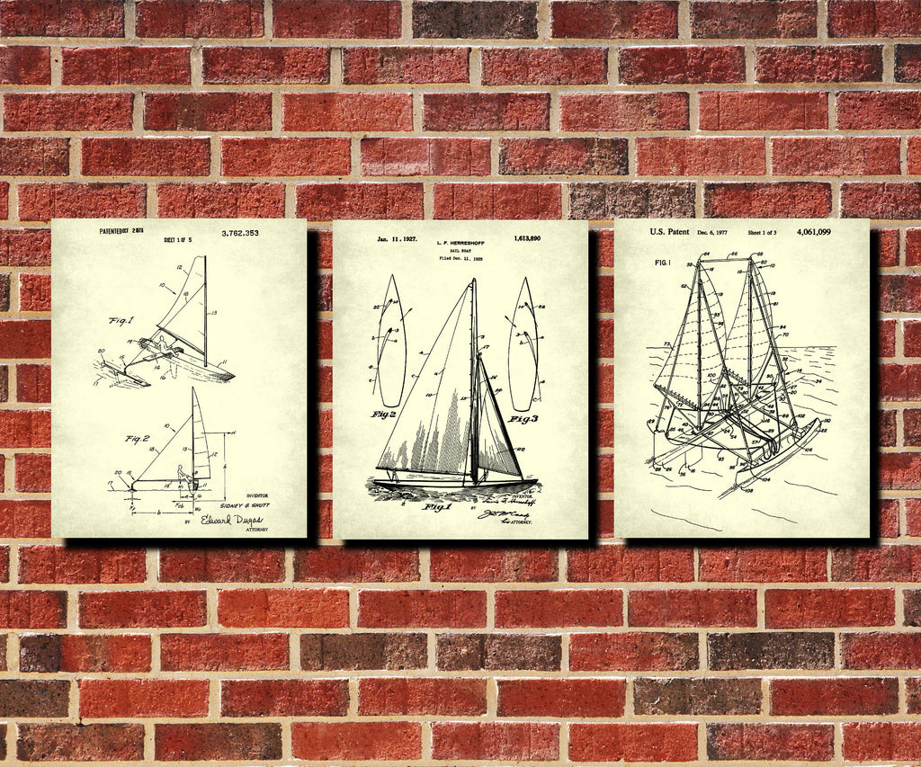 Sail Boat Patents Set 3 Nautical Posters Sailing Art Posters
