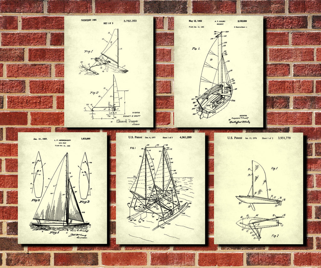 Sail Boat Patent Prints Set 5 Sailing Posters