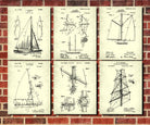 Sailing Posters Set 6 Nautical Art Prints Sail Boat Patents