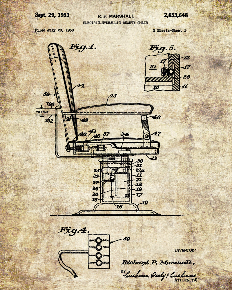 Salon Chair Patent Print Hairdressing Wall Art Poster