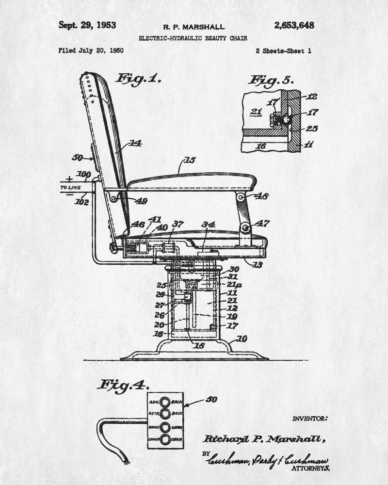 Salon Chair Patent Print Hairdressing Wall Art Poster