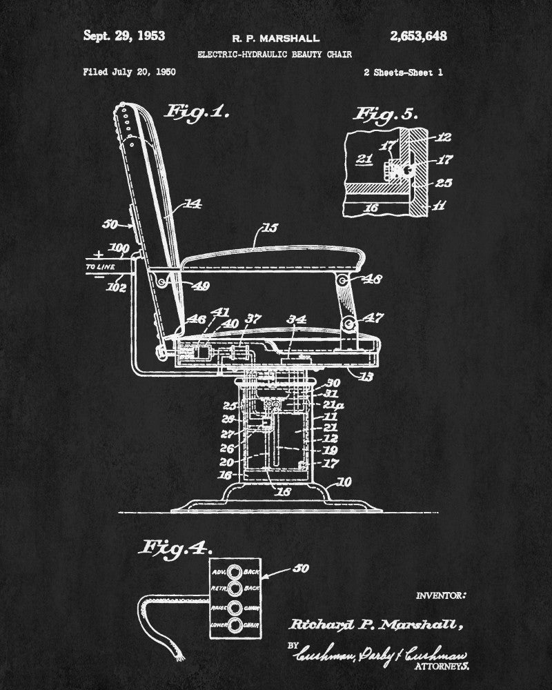 Salon Chair Patent Print Hairdressing Wall Art Poster