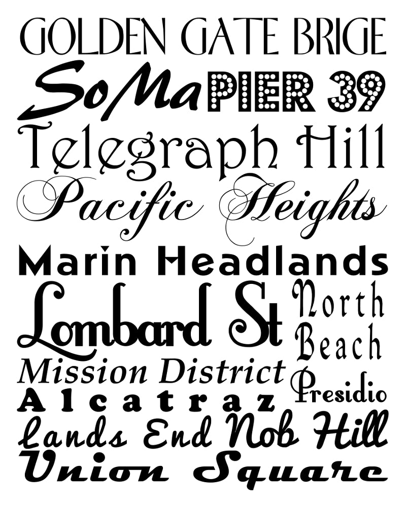San Francisco Neighbourhood Print Typography Scroll