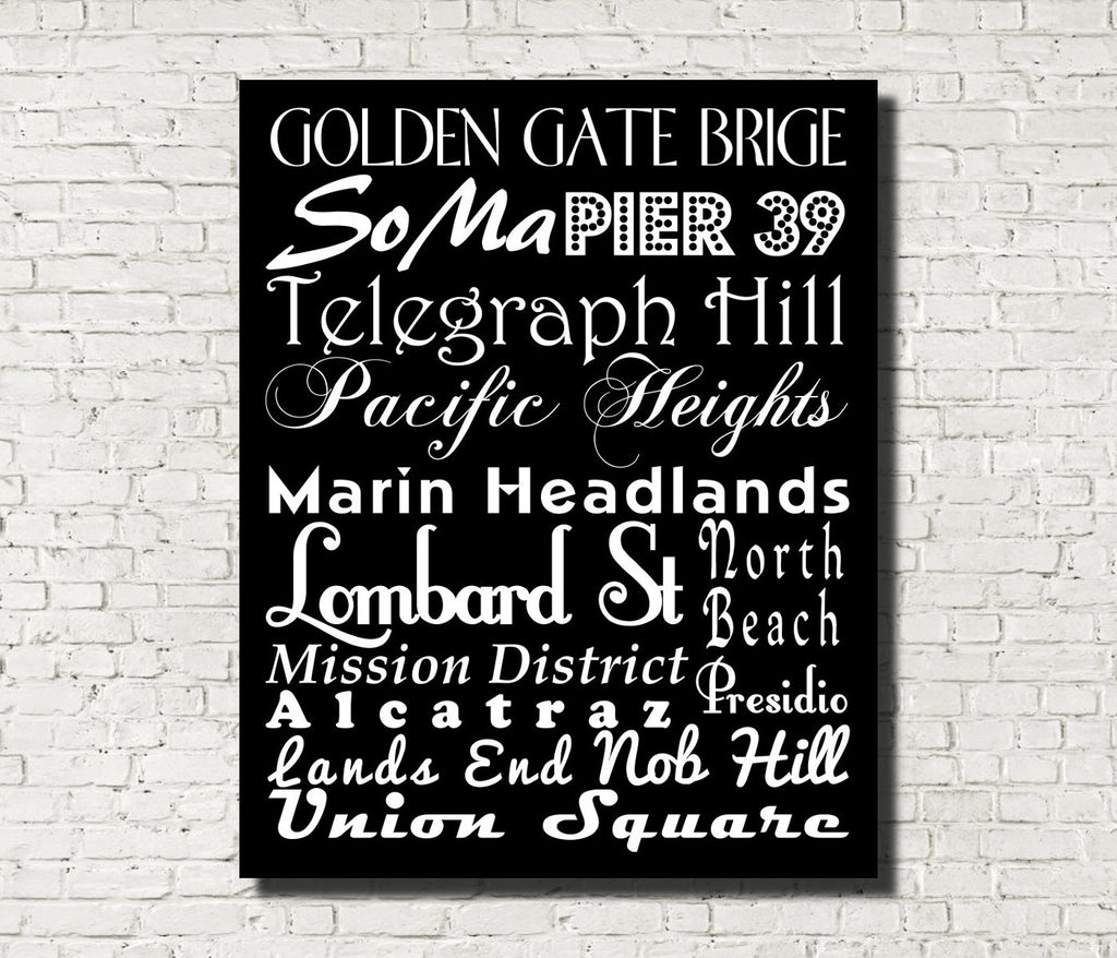 San Francisco Neighbourhood Print Typography Scroll