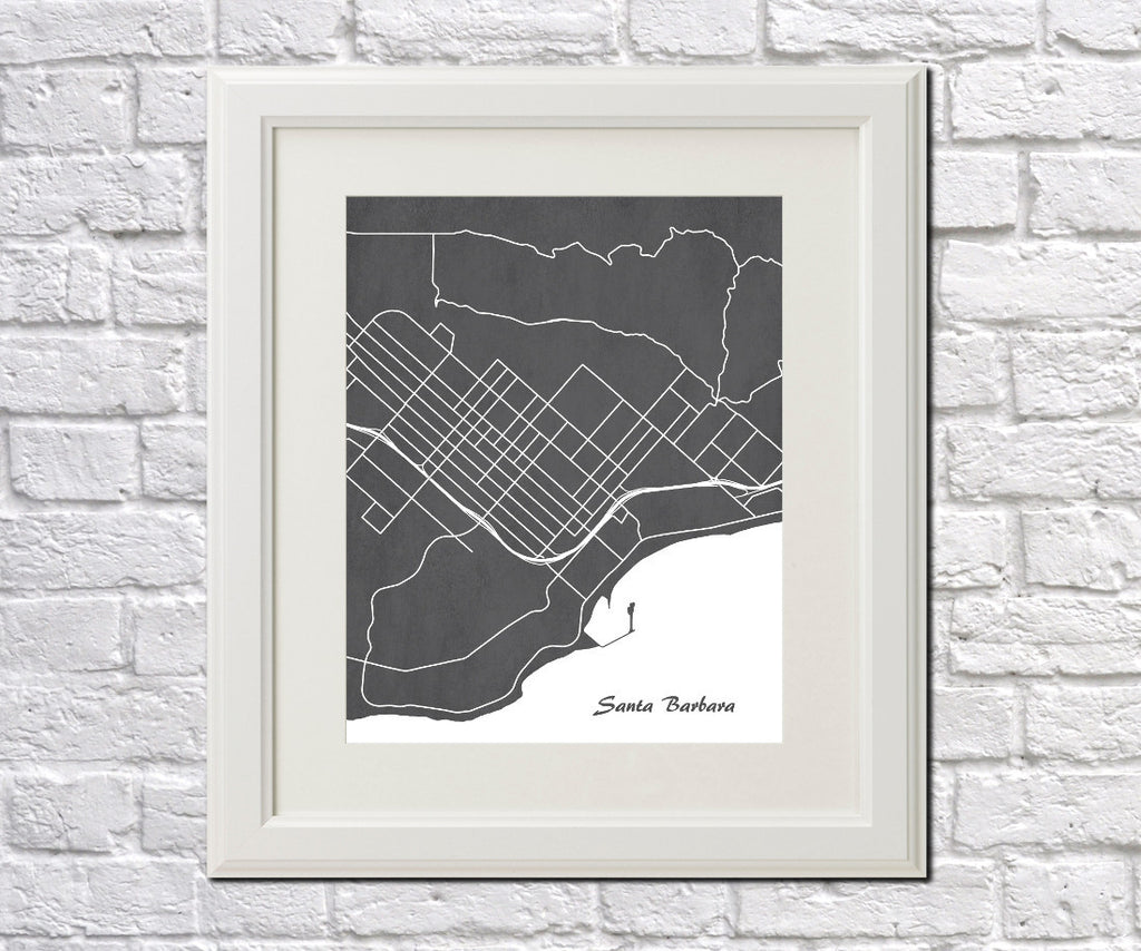 Santa Barbara City Street Map Print Modern Art Poster