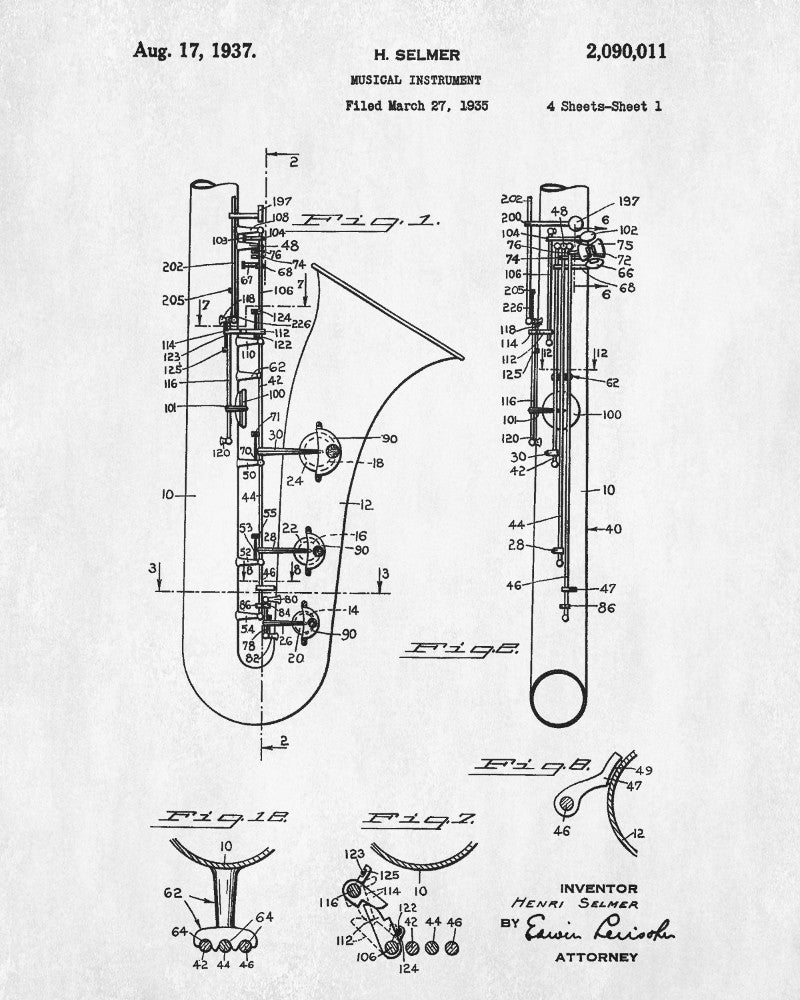 Saxophone Patent Print Musical Instrument Poster Music Wall Art - OnTrendAndFab