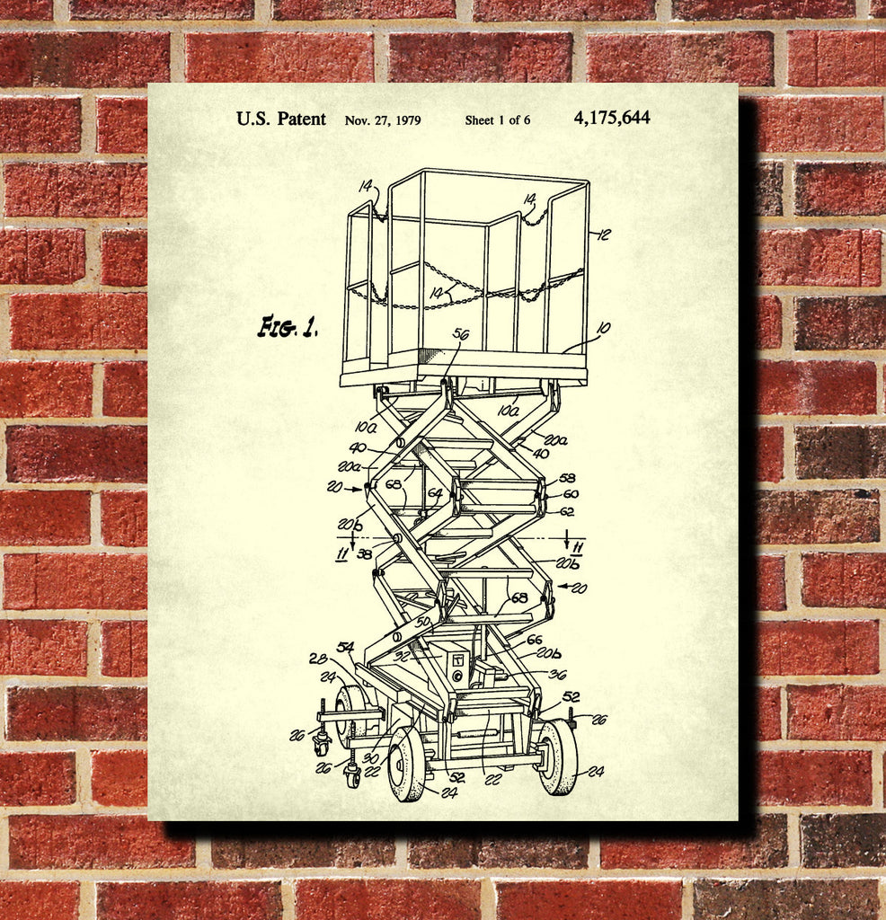 Scissor Lift Patent Print Construction Blueprint Building Poster