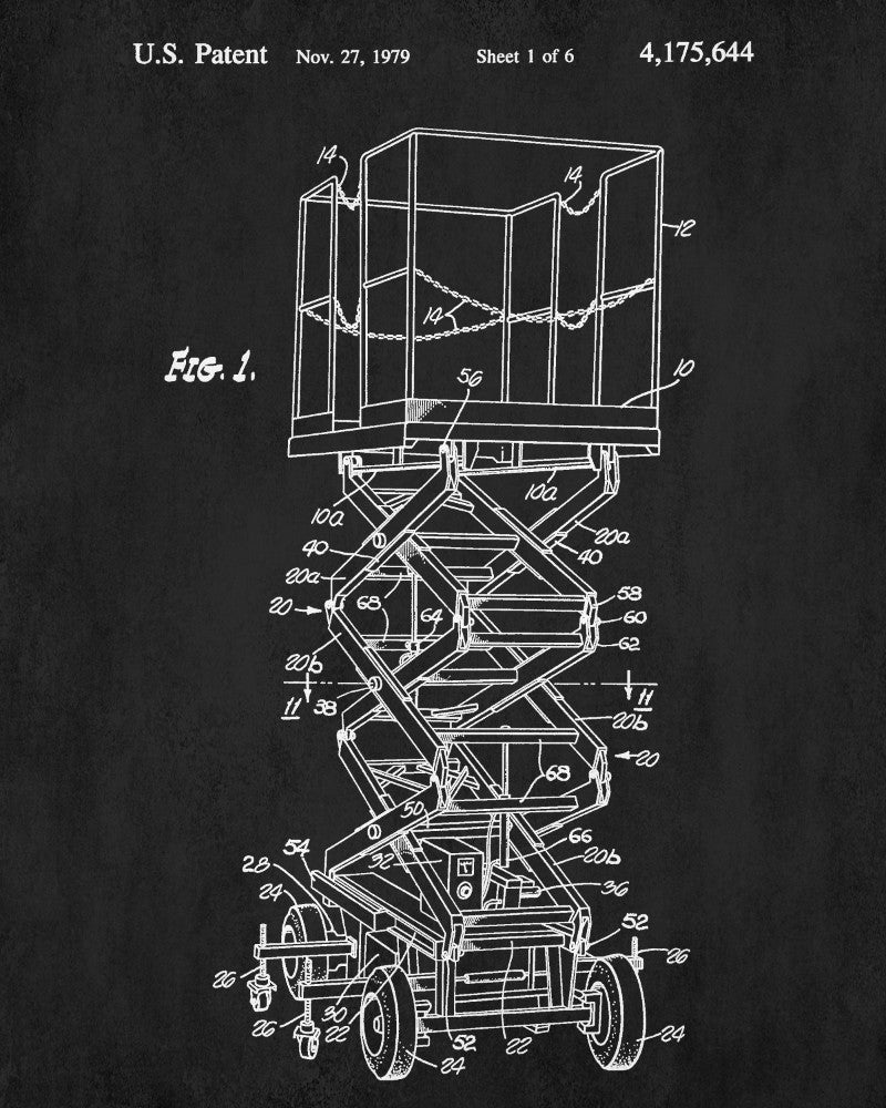 Scissor Lift Patent Print Construction Blueprint Building Poster
