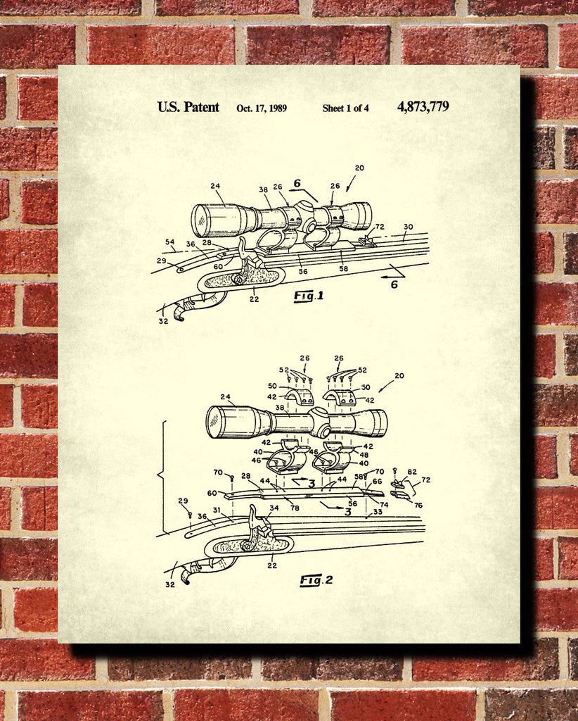 Rifle Scope Blueprint Gun Sights Patent Print Wall Art Poster - OnTrendAndFab