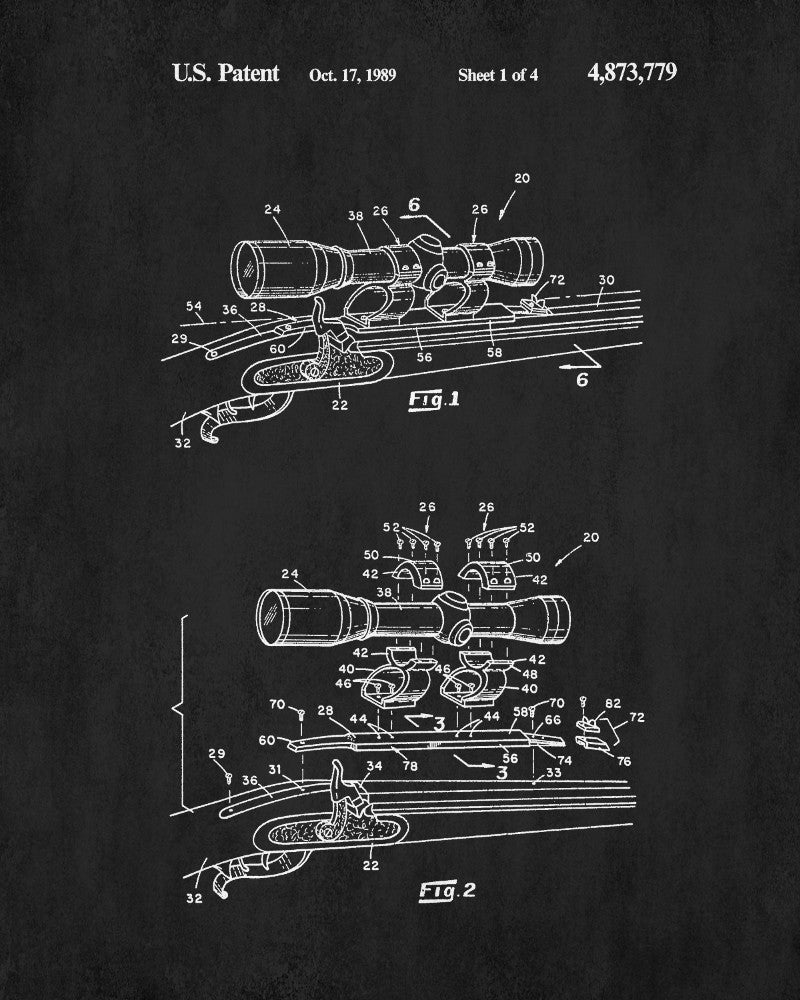 Rifle Scope Blueprint Gun Sights Patent Print Wall Art Poster ...