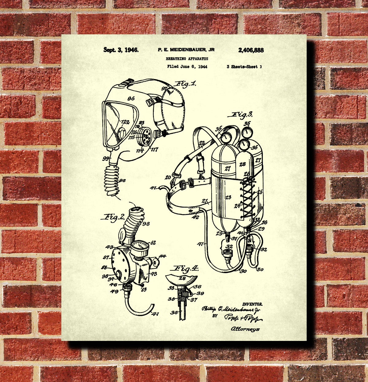 Scuba Diving Patent Print Dive Gear Blueprint Diver Gift