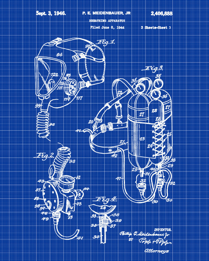 Scuba Diving Patent Print Dive Gear Blueprint Diver Gift