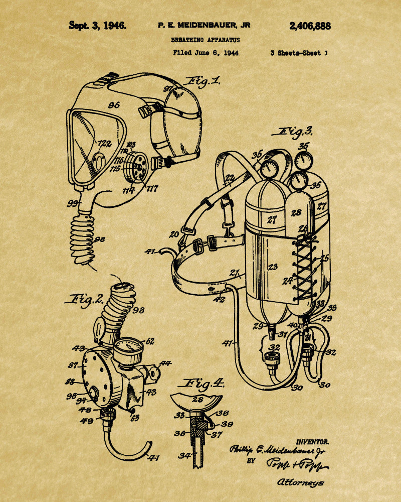 Scuba Diving Patent Print Dive Gear Blueprint Diver Gift
