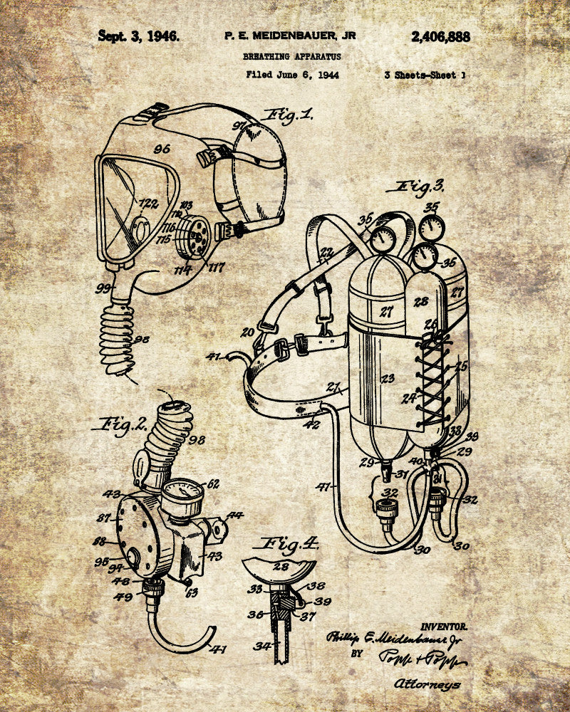 Scuba Diving Patent Print Dive Gear Blueprint Diver Gift