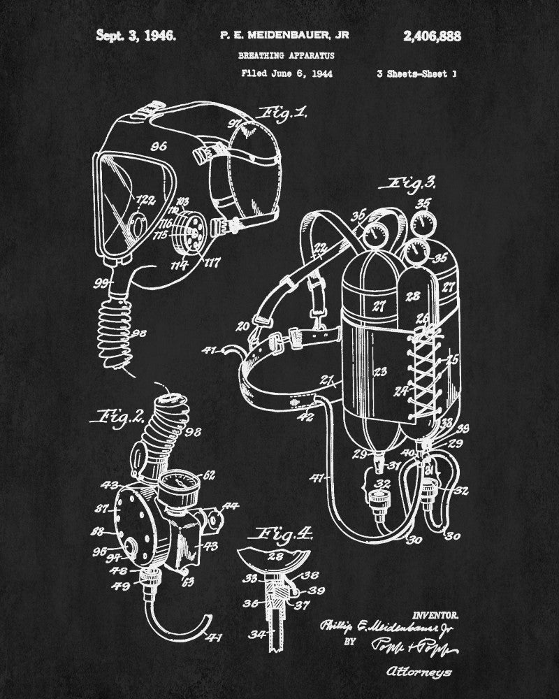 Scuba Diving Patent Print Dive Gear Blueprint Diver Gift