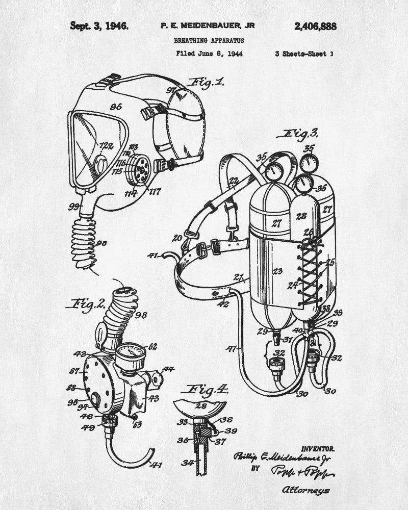 Scuba Diving Patent Print Dive Gear Blueprint Diver Gift