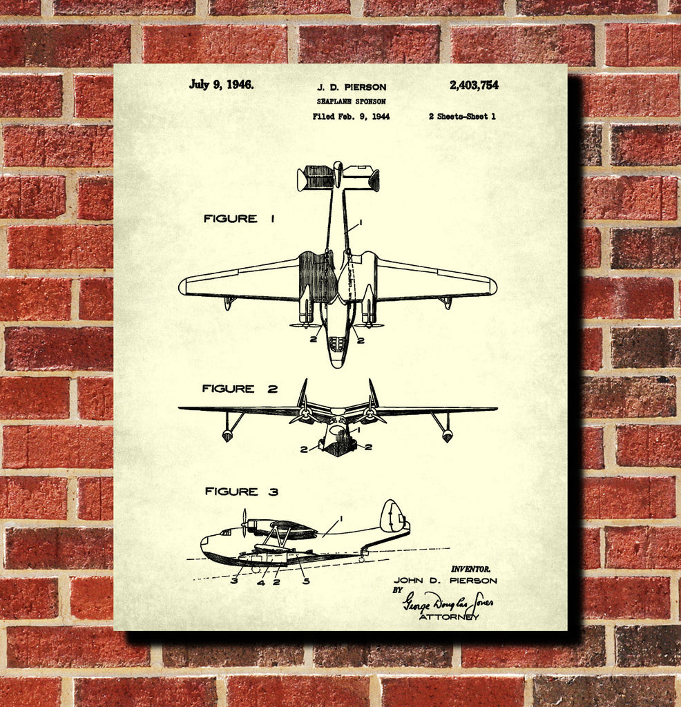 Seaplane Sponson Patent Print Flying Boat Aircraft Pilot Poster
