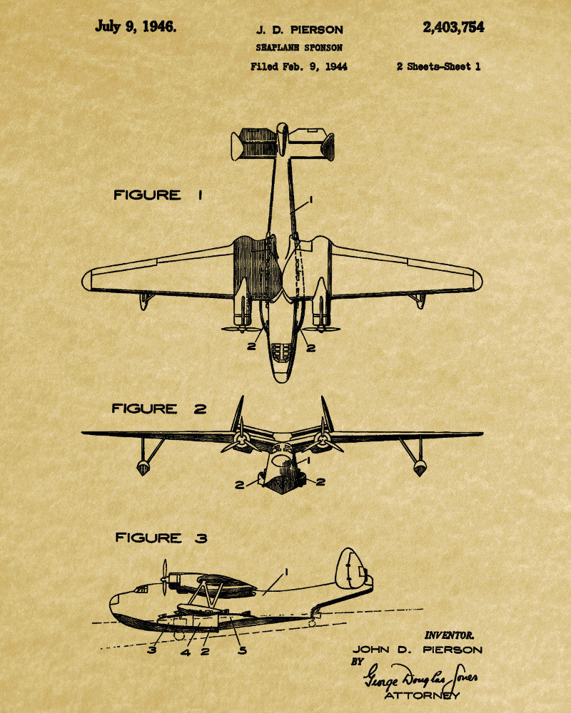 Seaplane Sponson Patent Print Flying Boat Aircraft Pilot Poster