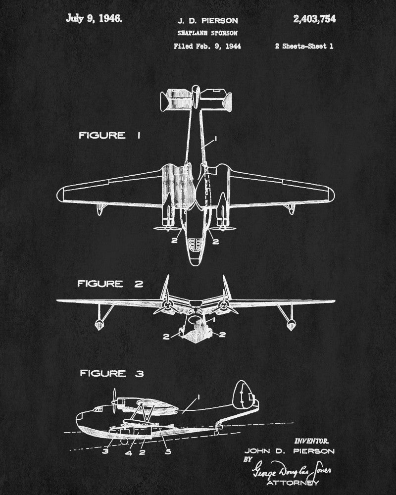 Seaplane Sponson Patent Print Flying Boat Aircraft Pilot Poster