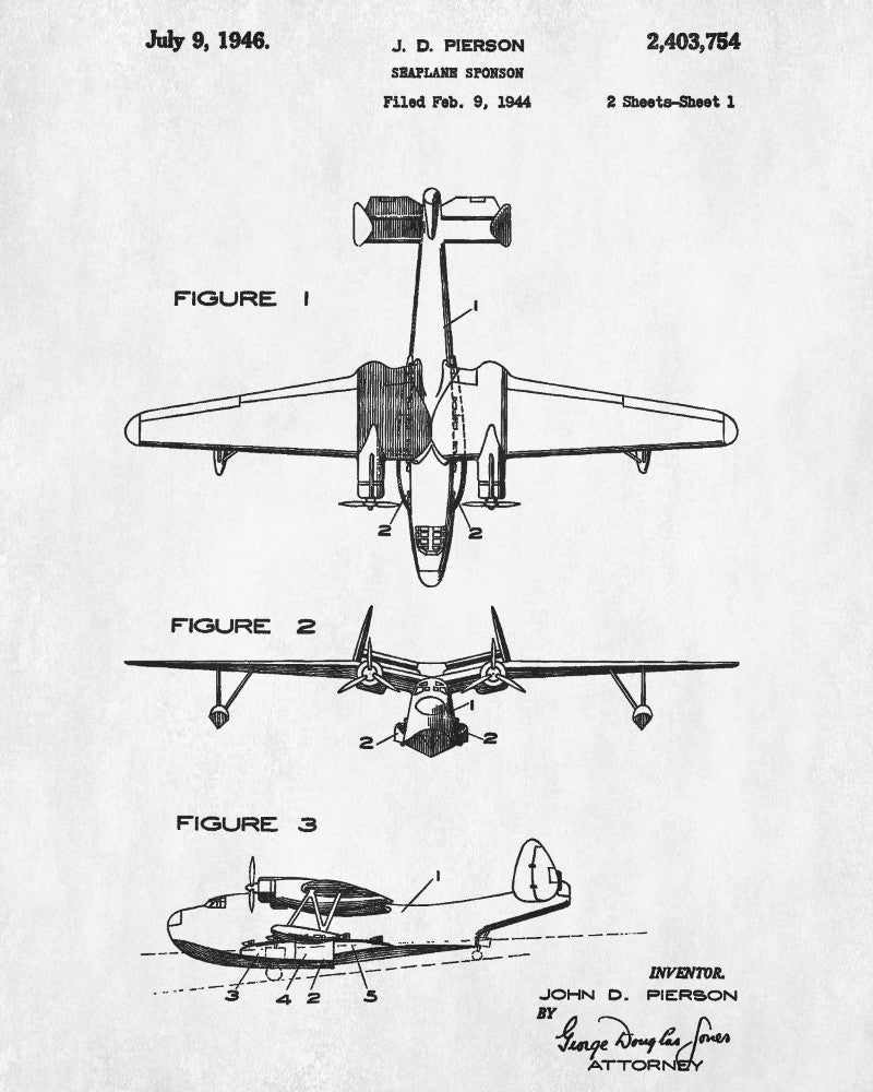 Fuselage Sponson Seaplane Sponson Patent Print Flying Boat Aircraft Pilot Poster ...