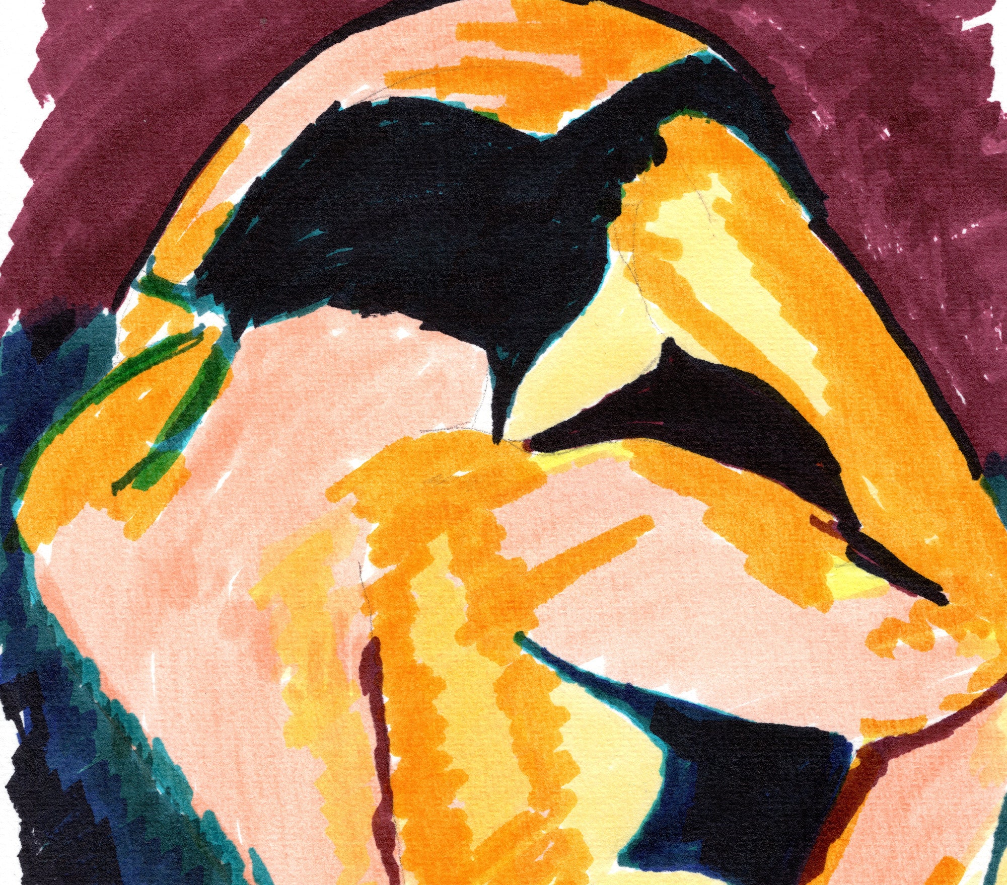 Abstract Portrait, Seated Nude, Bright Art Print