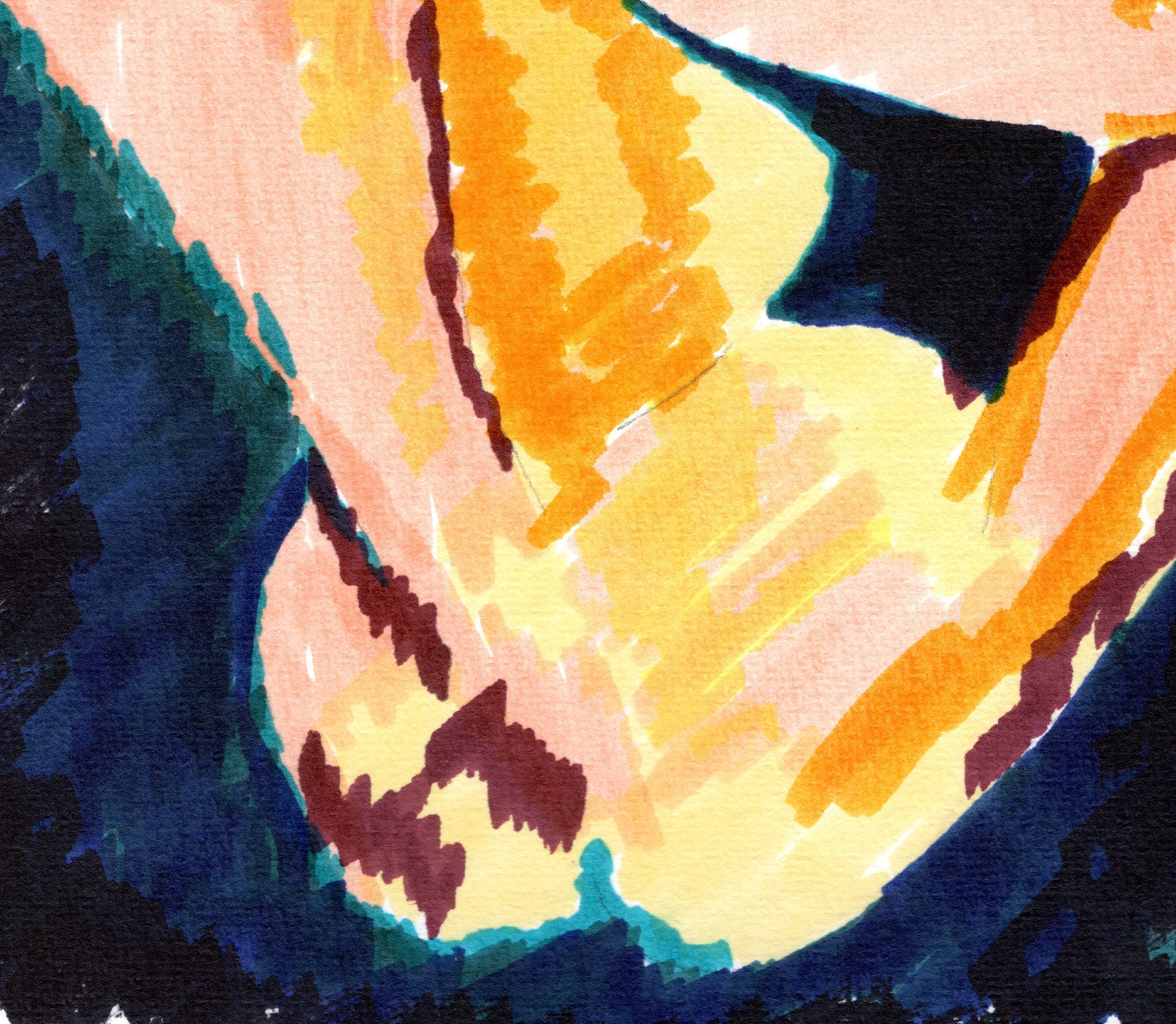 Abstract Portrait, Seated Nude, Bright Art Print