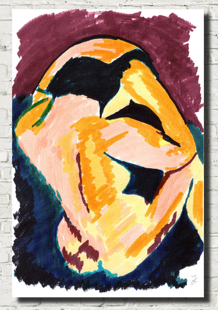 Abstract Portrait, Seated Nude, Bright Art Print