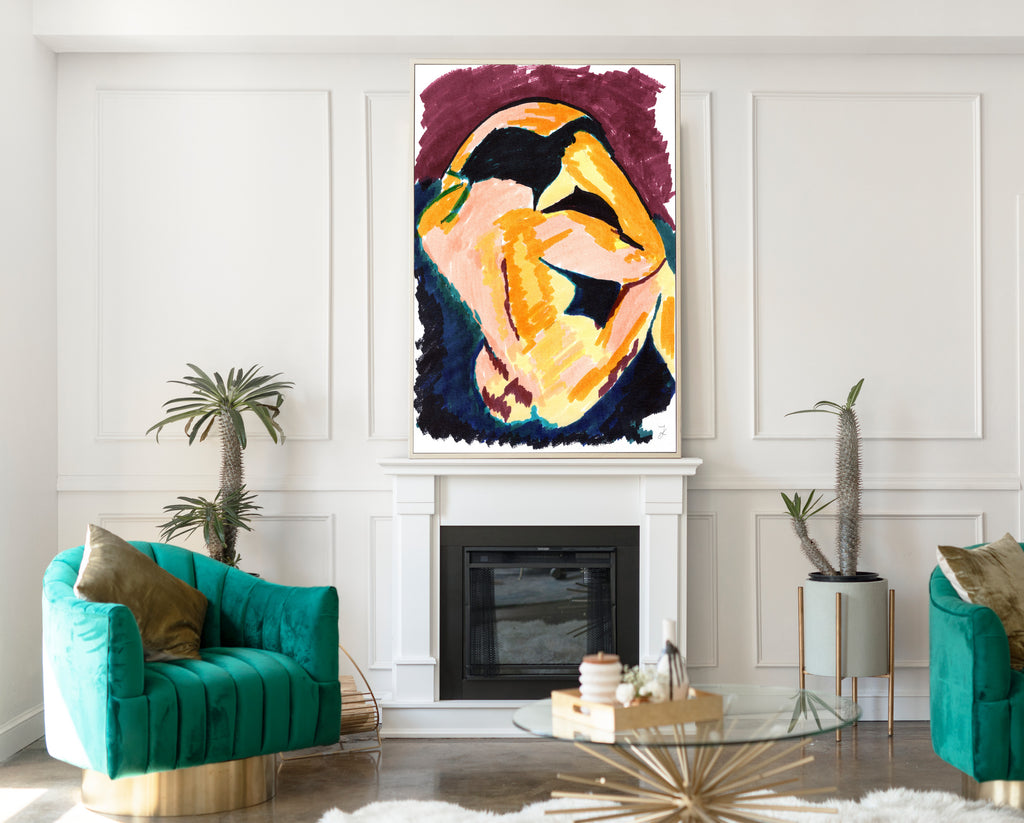 Abstract Portrait, Seated Nude, Bright Art Print