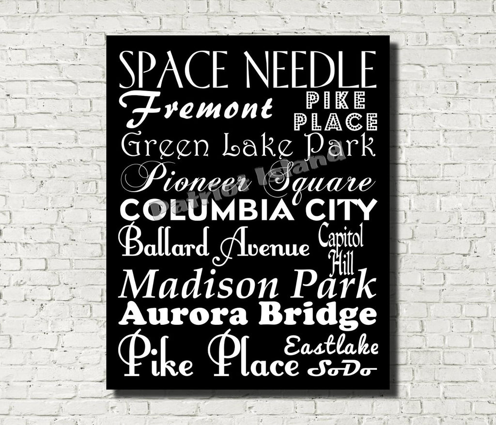 Seattle Neighbourhood Print Typography Scroll