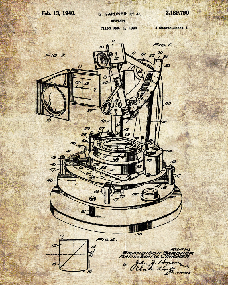 Sextant Patent Print Nautical Navigation Poster