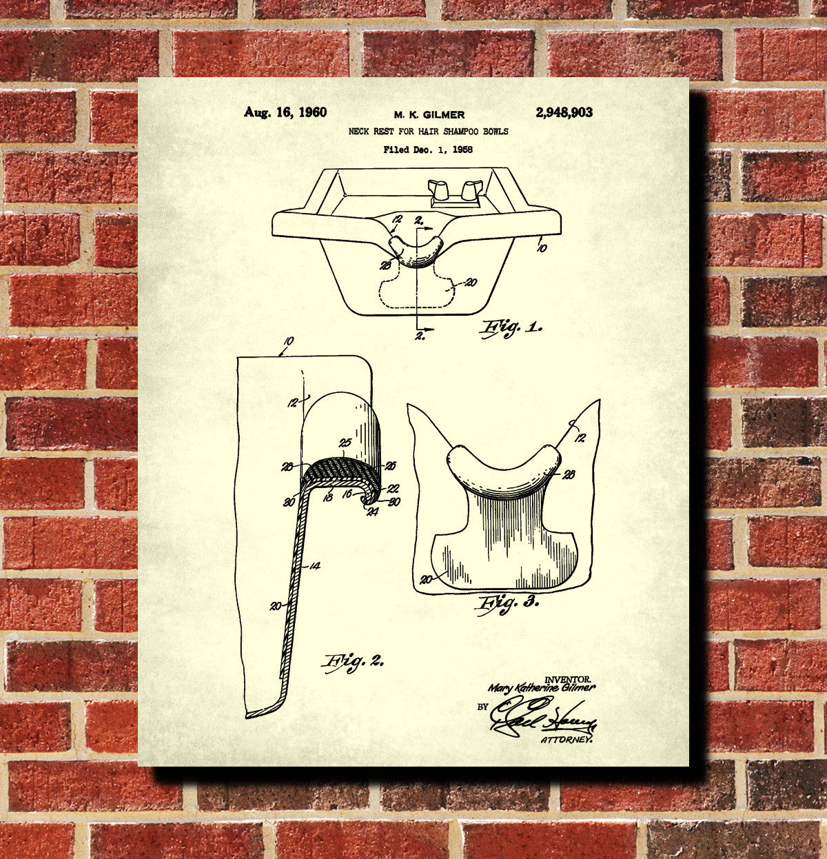 Shampoo Bowl Patent Print Hairdressing Wall Art Poster