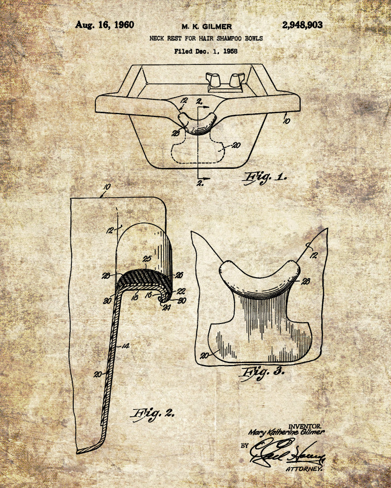 Shampoo Bowl Patent Print Hairdressing Wall Art Poster