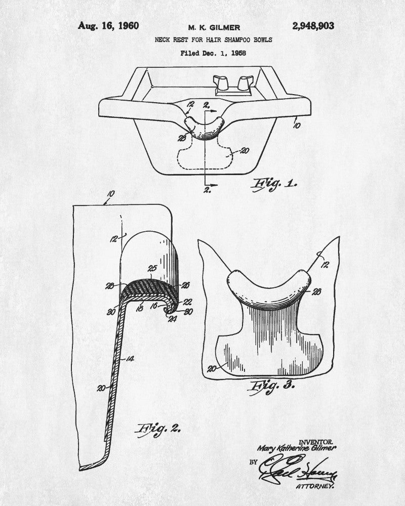 Shampoo Bowl Patent Print Hairdressing Wall Art Poster