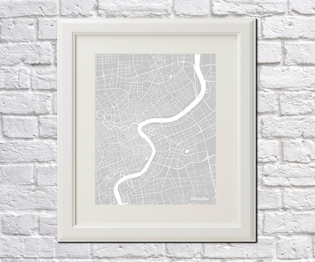 Shanghai City Street Map Print Feature Wall Art Poster