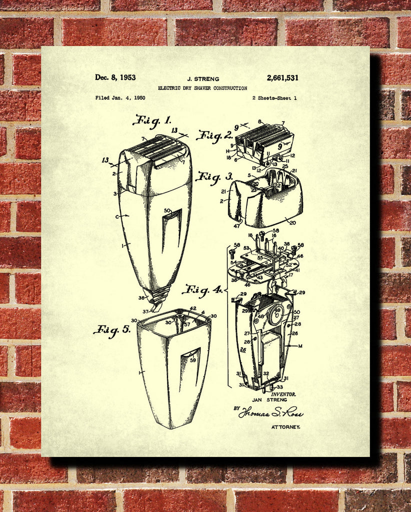 Electric Shaver Patent Print Bathroom Blueprint Shaving Poster - OnTrendAndFab