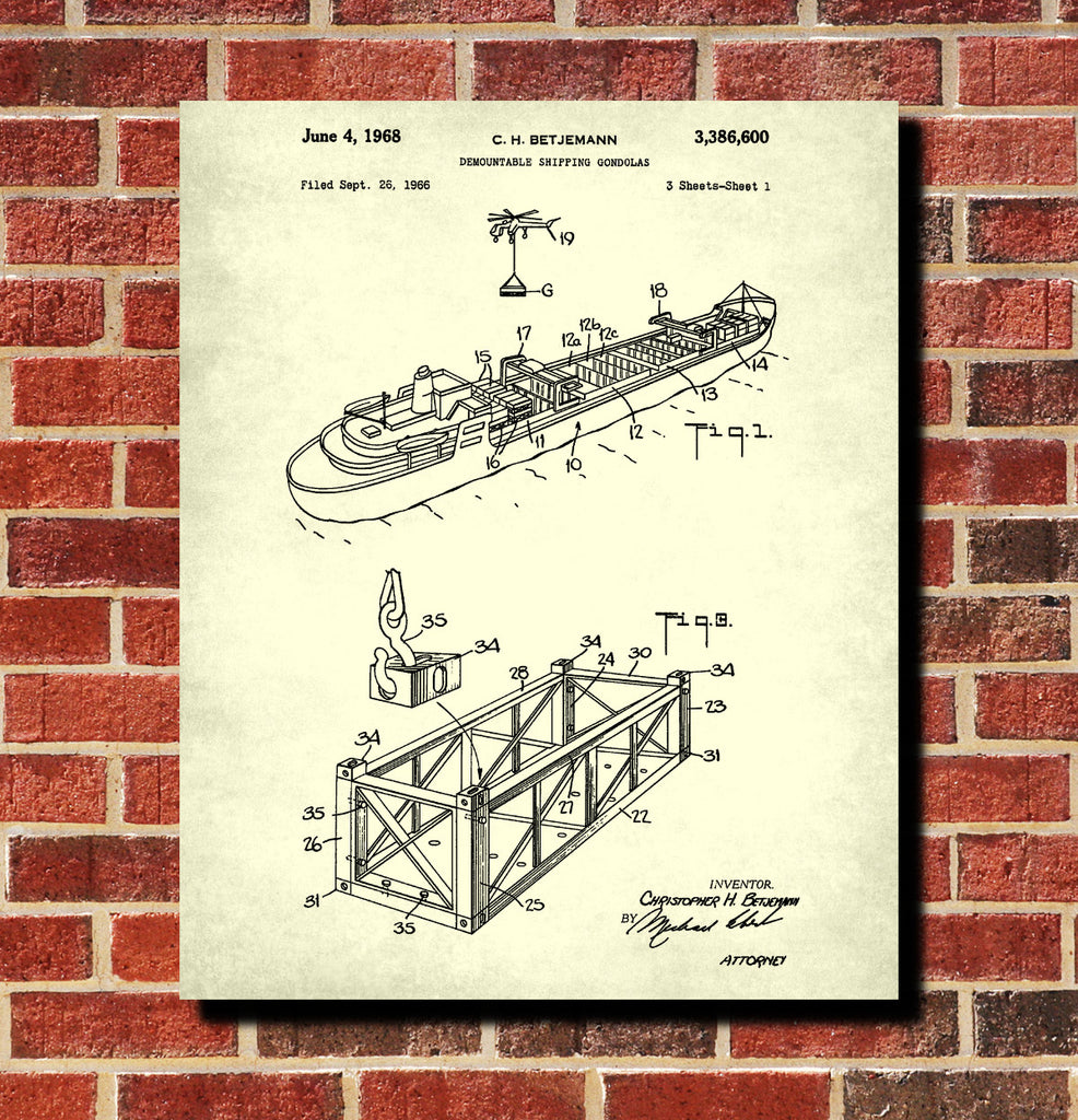 Shipping Container Patent Print Trucking Wall Art Office Poster