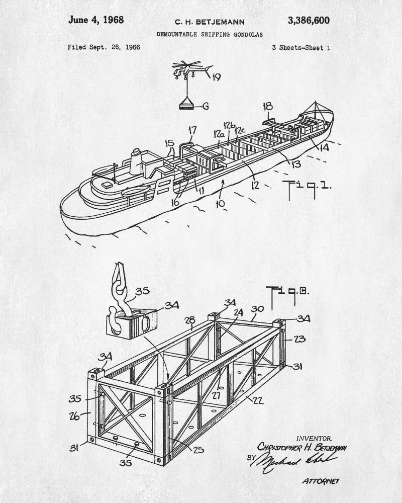 Shipping Container Patent Print Trucking Wall Art Office Poster
