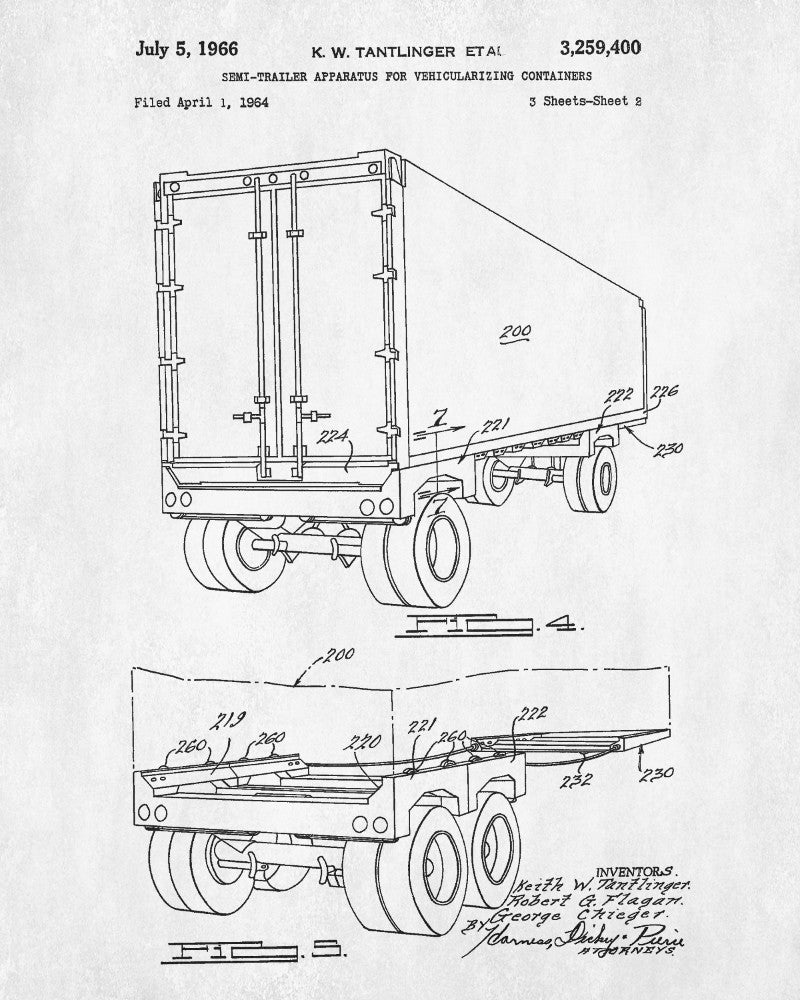 Shipping Container Patent Print Trucking Blueprint Poster