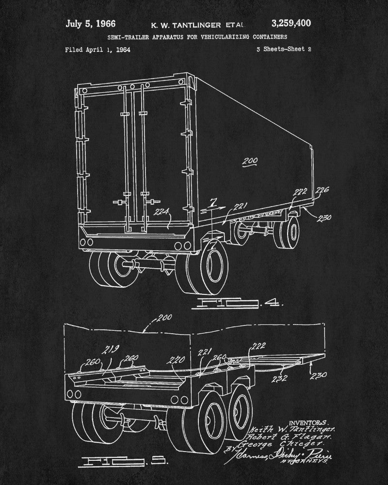 Shipping Container Patent Print Trucking Blueprint Poster