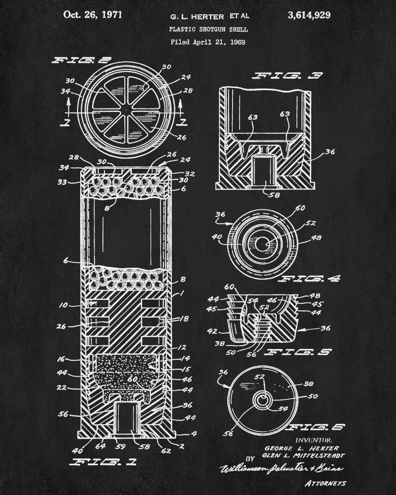 Shotgun Shell Patent Print Firearm Ammunition Poster Gun Wall Art ...