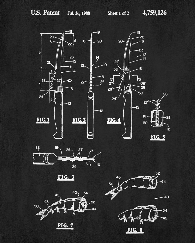 Shrimp Knife Patent Print Kitchen Wall Art Cafe Poster