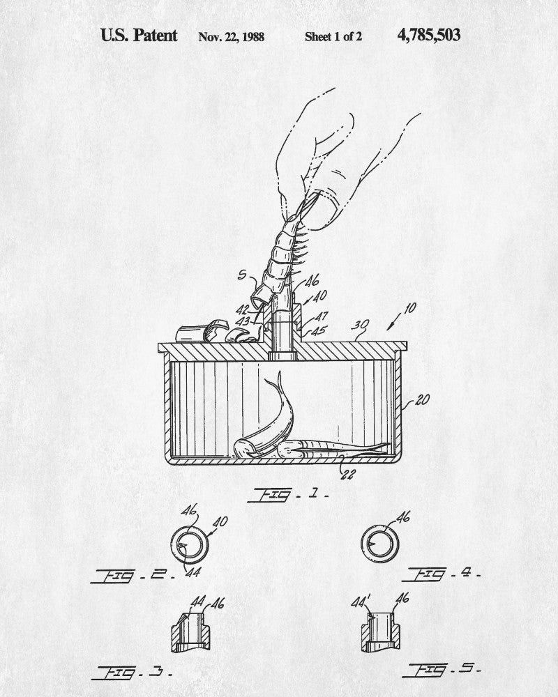 Shrimp Peeler Patent Print Kitchen Poster Cafe Wall Art