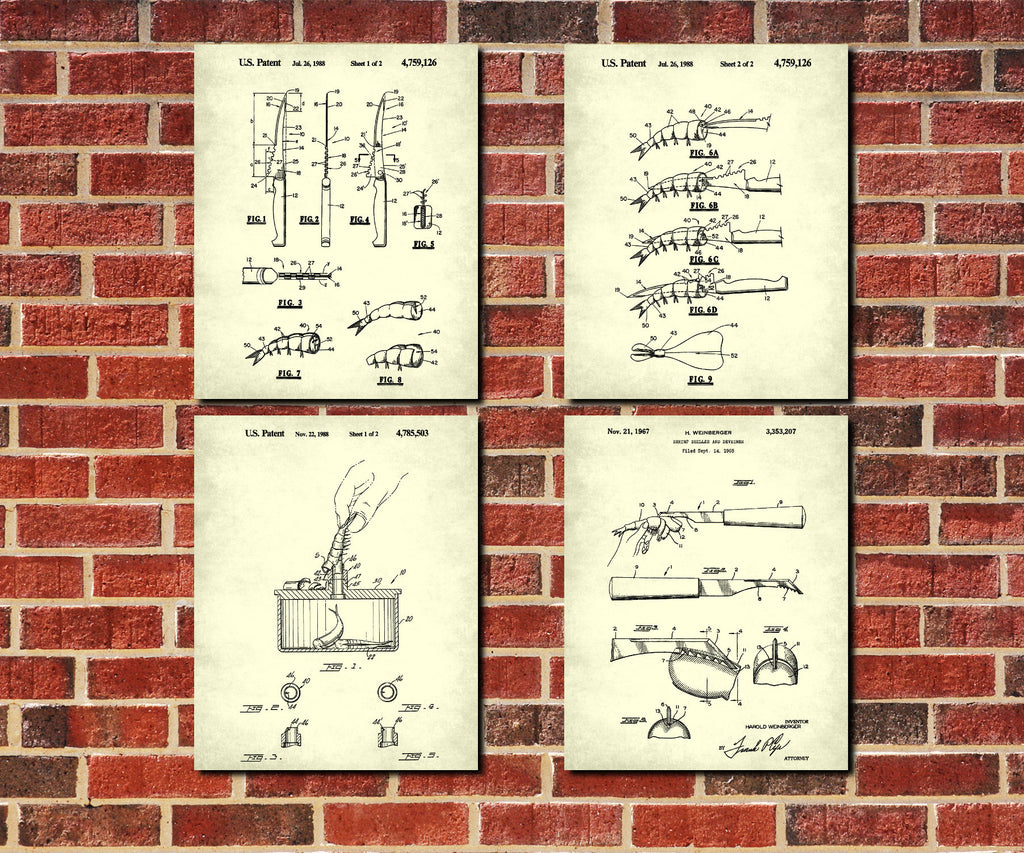Shellfish Utensils Patent Prints Set of 4 Bar Art Cafe Kitchen Posters
